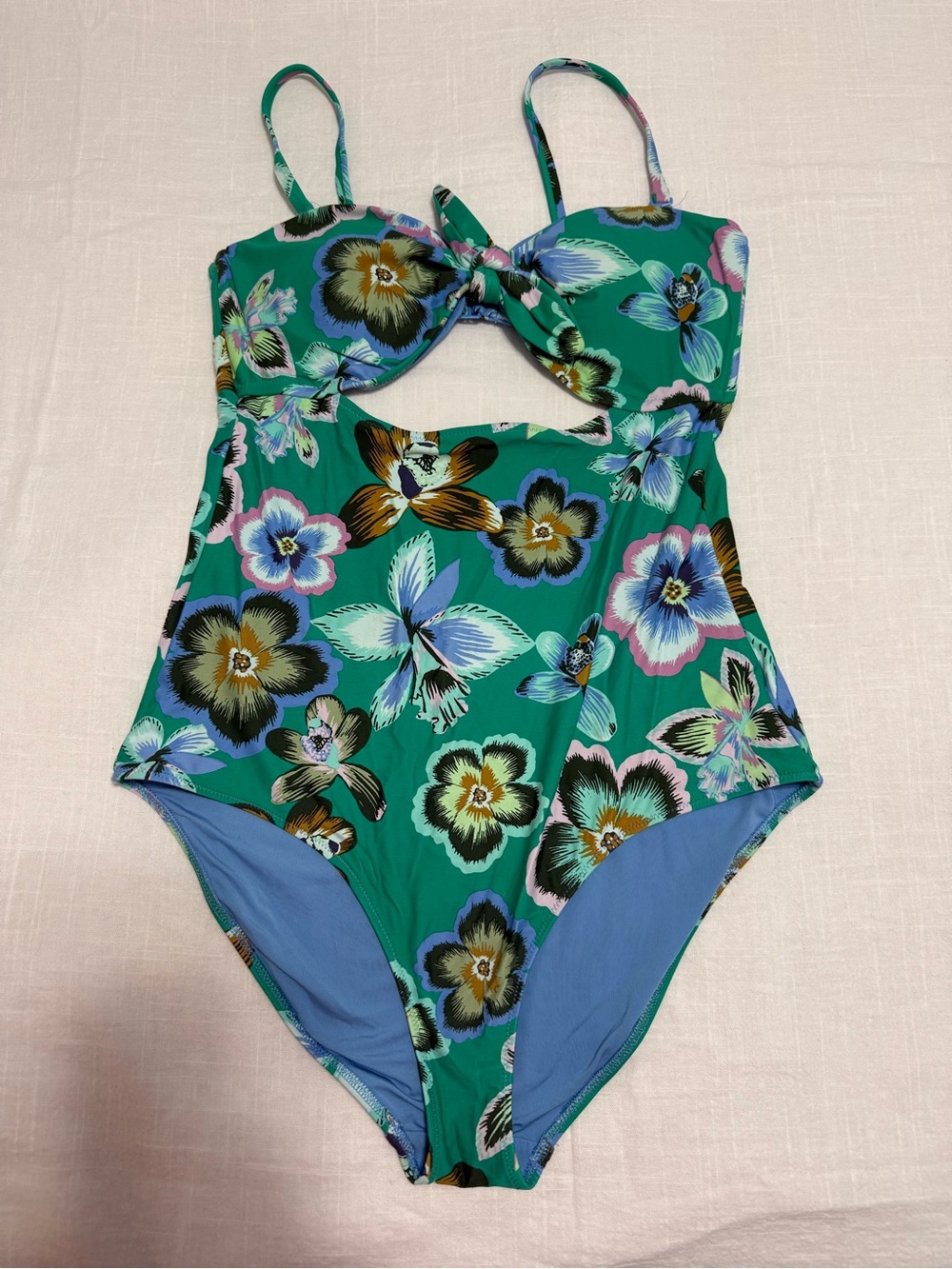 aerie Green Floral Cutout One-Piece Swimsuit